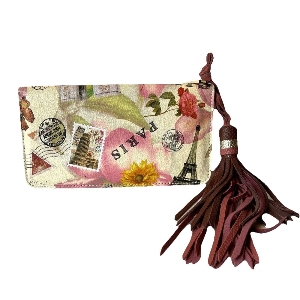 Wristlet Clutch Wallet Paris Design Faux Leather  Credit Cards Coins Check Book
